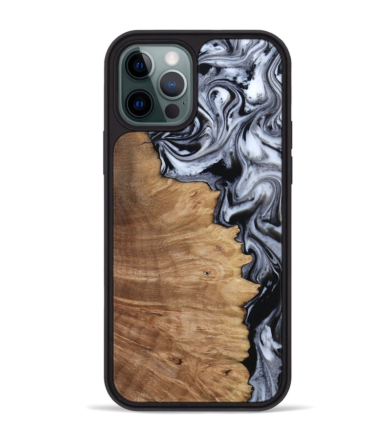 iPhone 12 Pro Max Wood Phone Case - Aracely (Black & White, 817630)