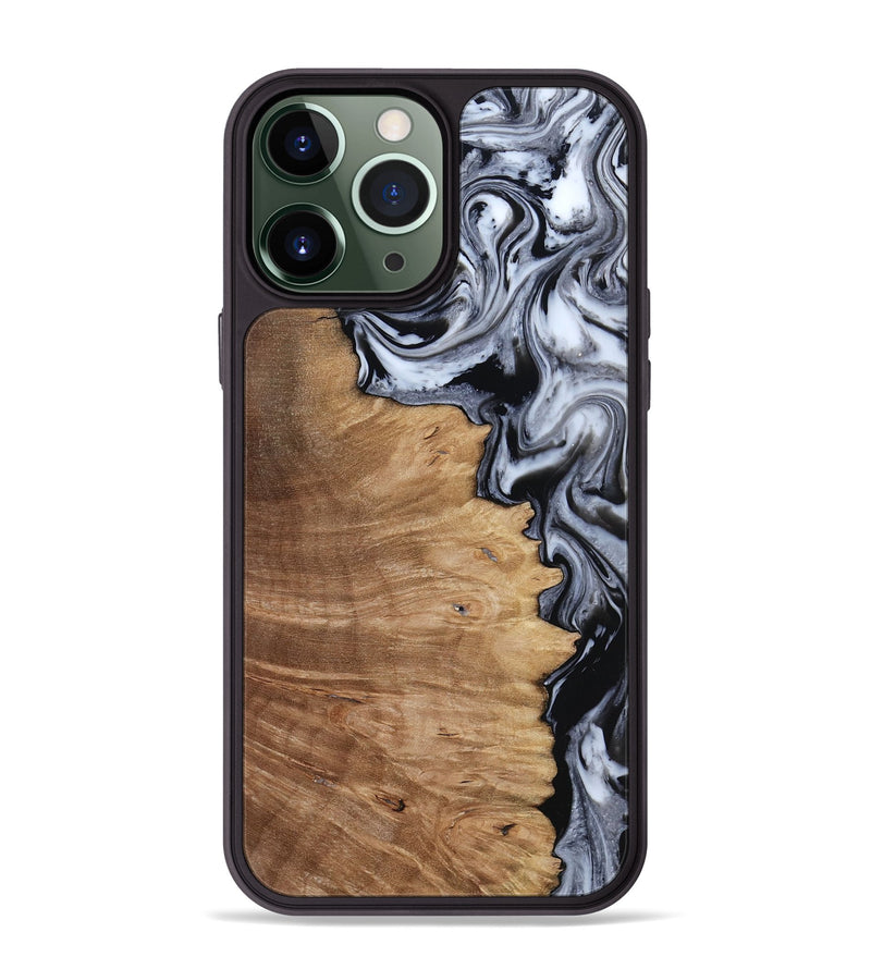 iPhone 13 Pro Max Wood Phone Case - Aracely (Black & White, 817630)