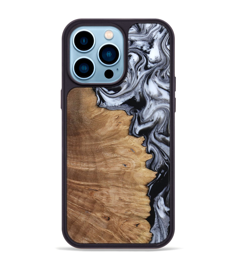 iPhone 14 Pro Max Wood Phone Case - Aracely (Black & White, 817630)