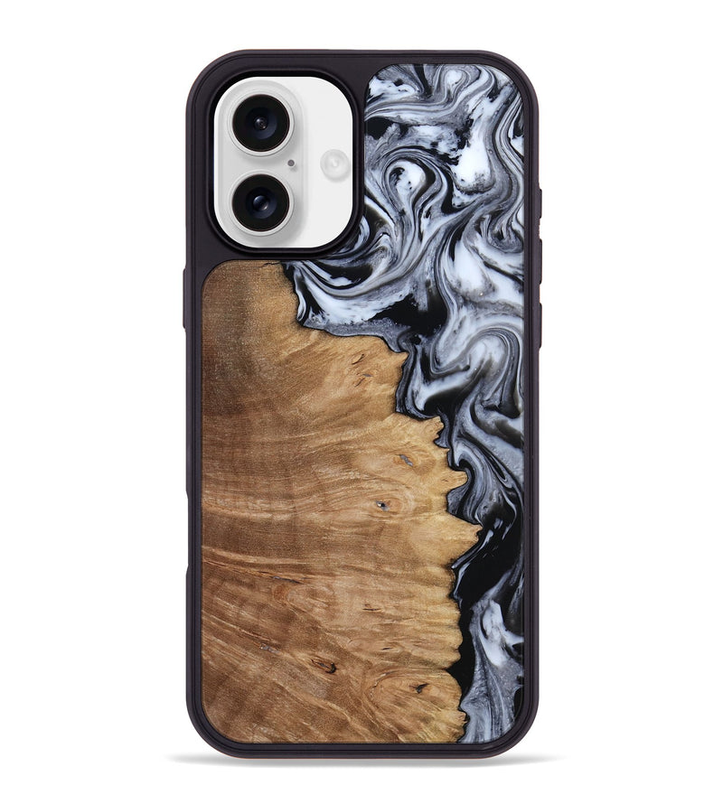 iPhone 16 Plus Wood Phone Case - Aracely (Black & White, 817630)