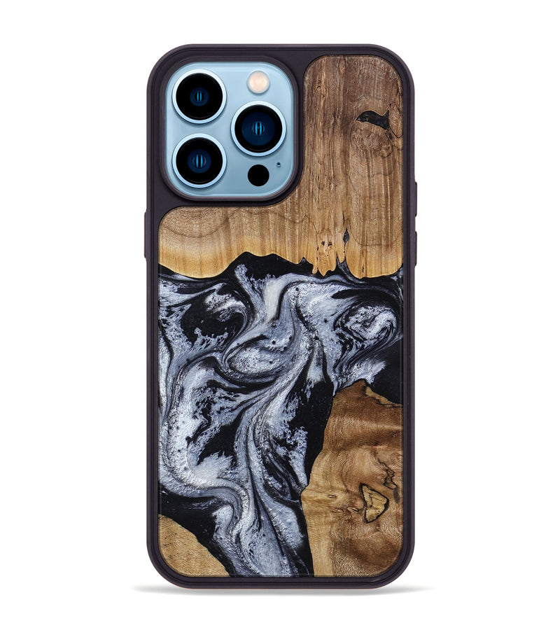 iPhone 14 Pro Max Wood Phone Case - Kanisha (Black & White, 817632)