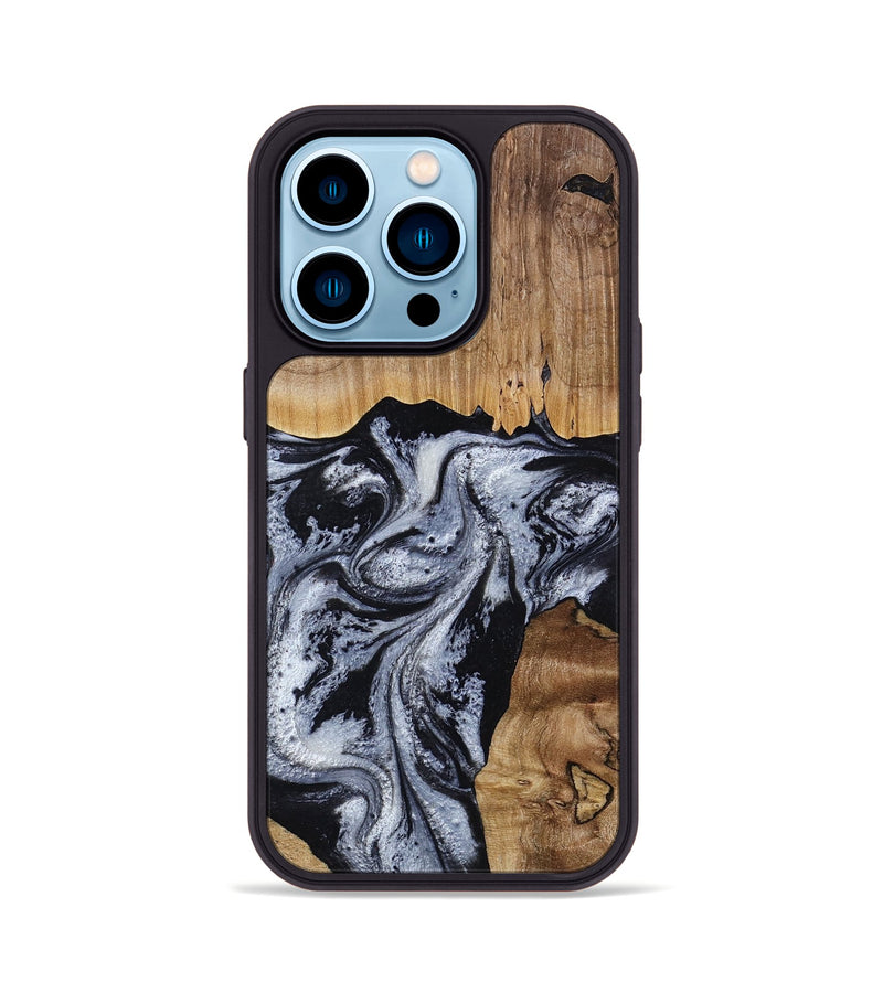 iPhone 14 Pro Wood Phone Case - Kanisha (Black & White, 817632)