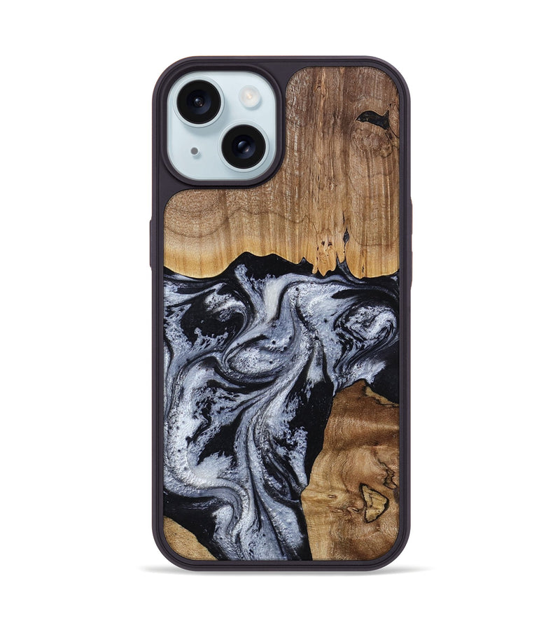 iPhone 15 Wood Phone Case - Kanisha (Black & White, 817632)