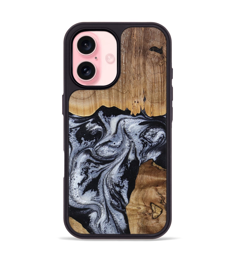 iPhone 16 Wood Phone Case - Kanisha (Black & White, 817632)