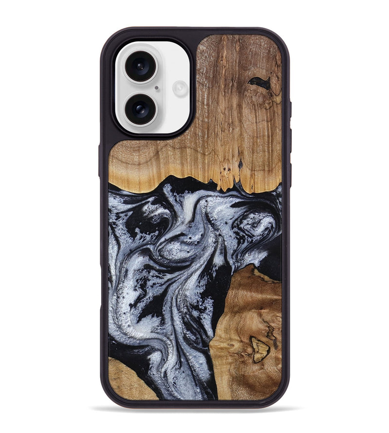 iPhone 16 Plus Wood Phone Case - Kanisha (Black & White, 817632)