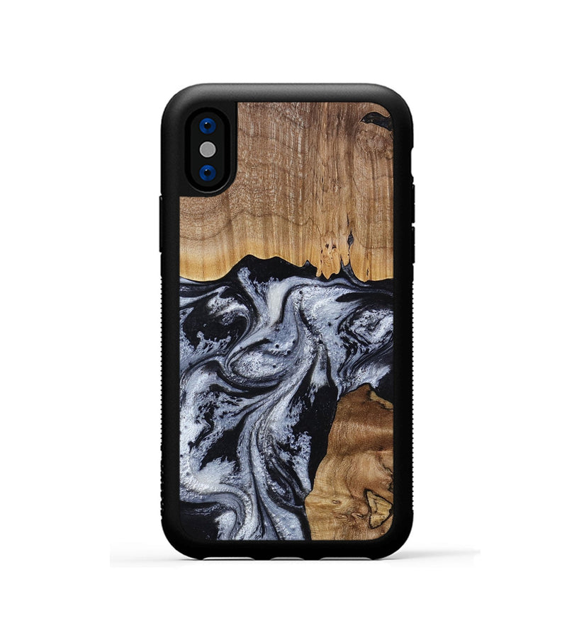 iPhone Xs Wood Phone Case - Kanisha (Black & White, 817632)