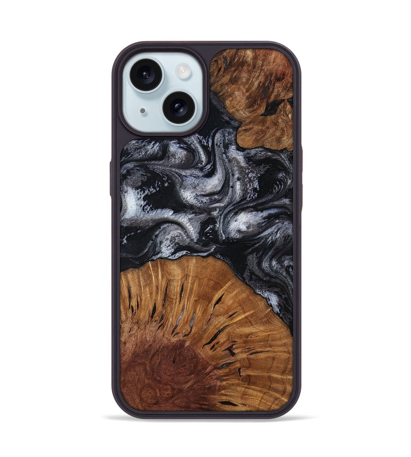 iPhone 15 Wood Phone Case - Skye (Black & White, 817634)