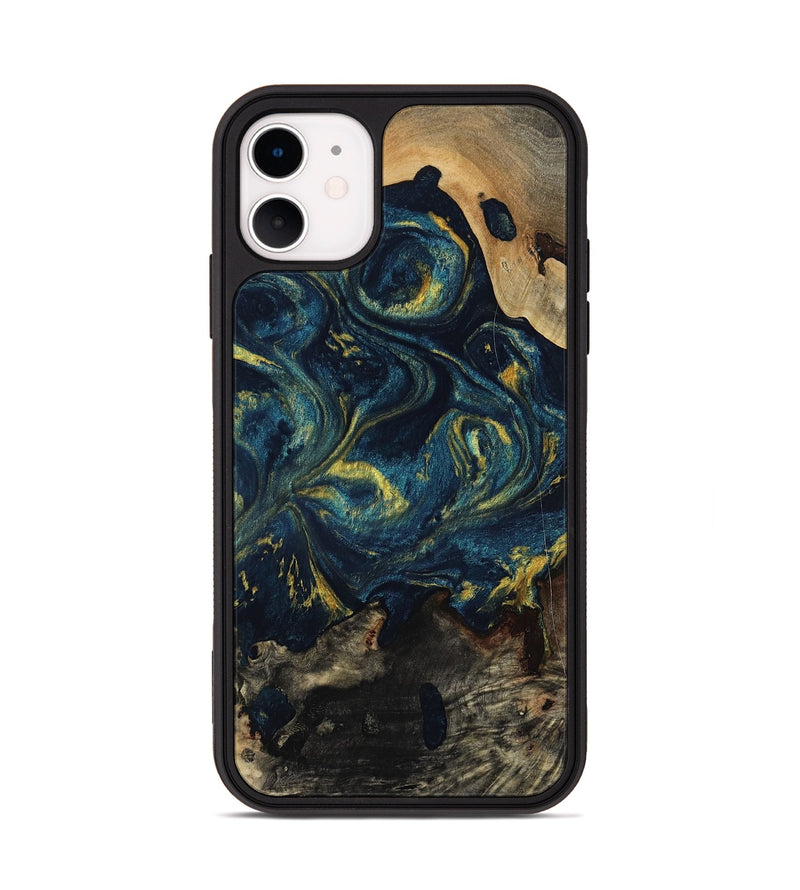 iPhone 11 Wood Phone Case - Linda (Teal & Gold, 817636)