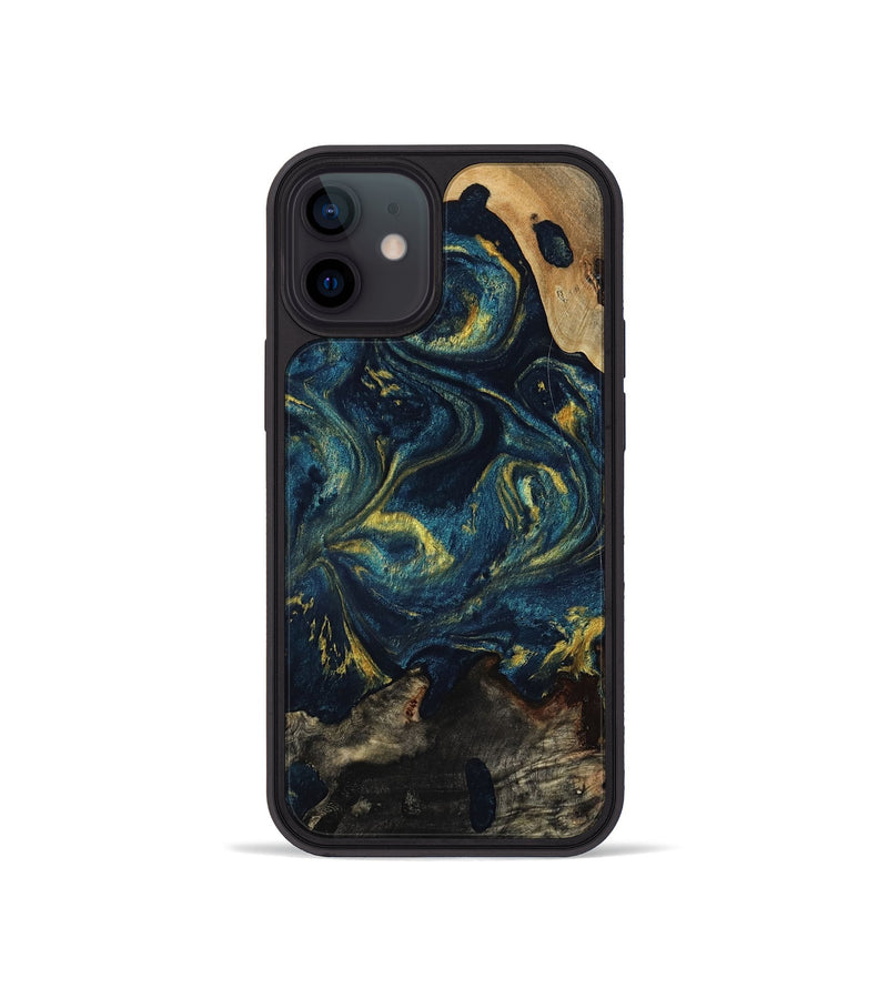 iPhone 12 mini Wood Phone Case - Linda (Teal & Gold, 817636)
