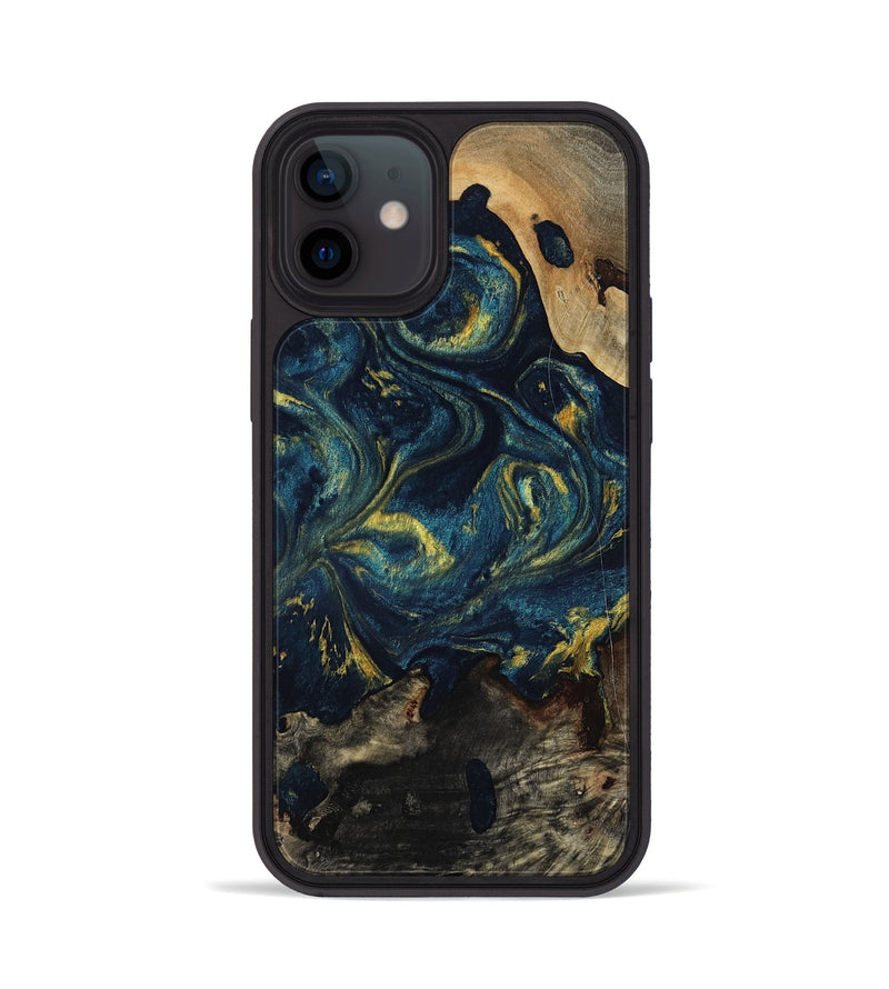iPhone 12 Wood Phone Case - Linda (Teal & Gold, 817636)