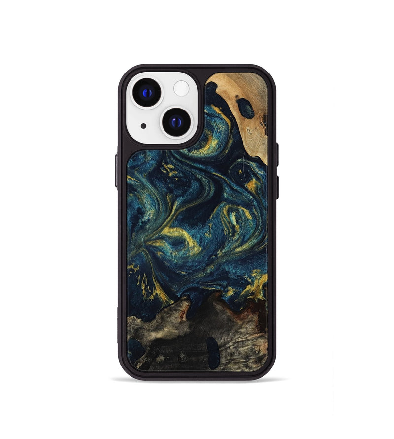iPhone 13 mini Wood Phone Case - Linda (Teal & Gold, 817636)