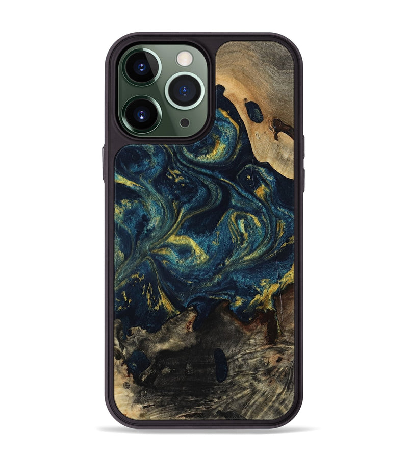 iPhone 13 Pro Max Wood Phone Case - Linda (Teal & Gold, 817636)