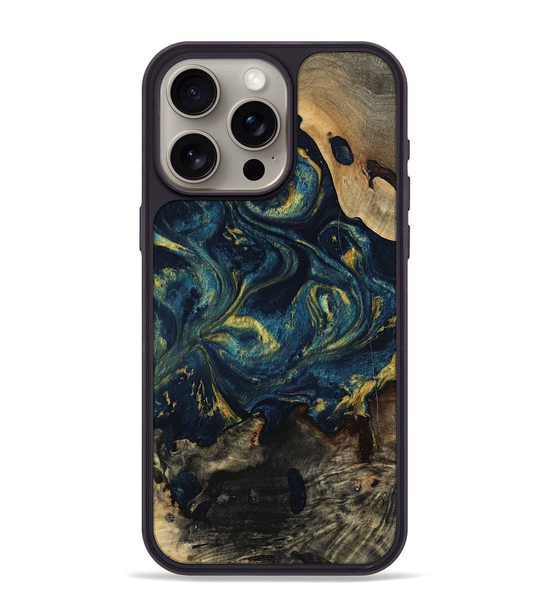iPhone 15 Pro Max Wood Phone Case - Linda (Teal & Gold, 817636)
