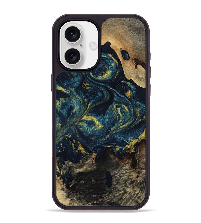 iPhone 16 Plus Wood Phone Case - Linda (Teal & Gold, 817636)