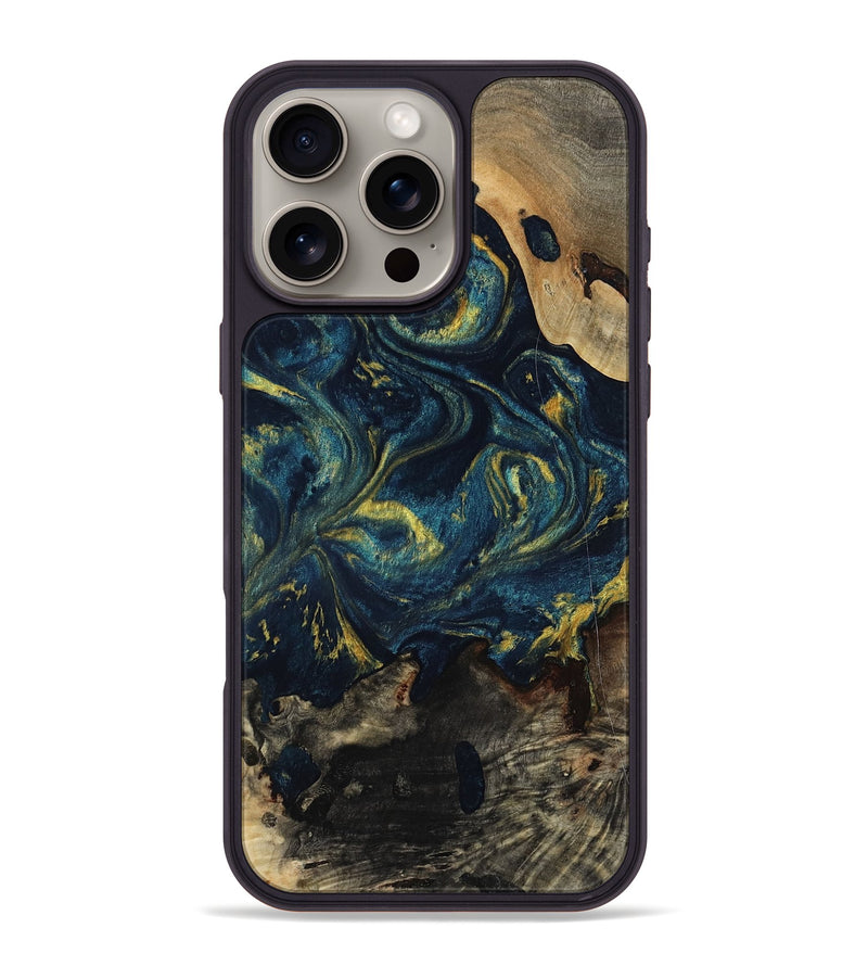 iPhone 16 Pro Max Wood Phone Case - Linda (Teal & Gold, 817636)