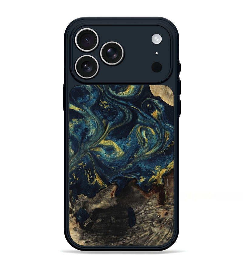 iPhone 17 Pro Max Wood Phone Case - Linda (Teal & Gold, 817636)