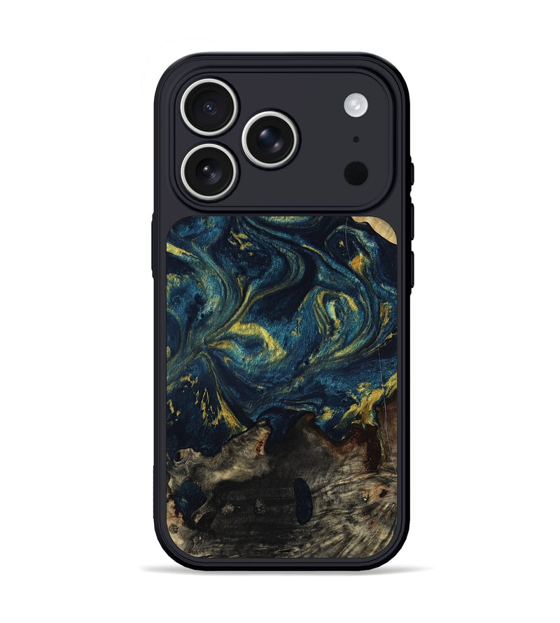 iPhone 17 Pro Wood Phone Case - Linda (Teal & Gold, 817636)