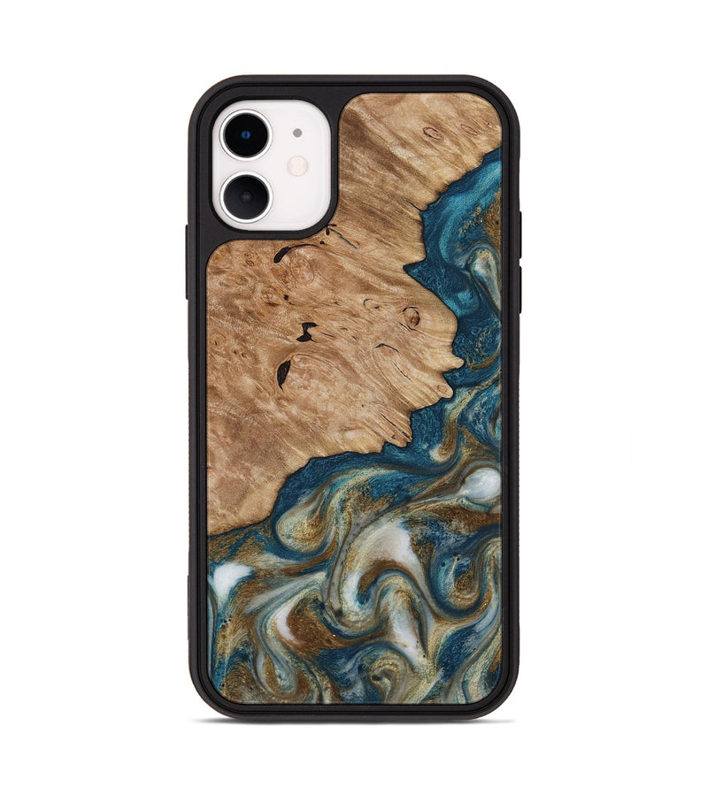 iPhone 11 Wood Phone Case - Maura (Teal & Gold, 817667)
