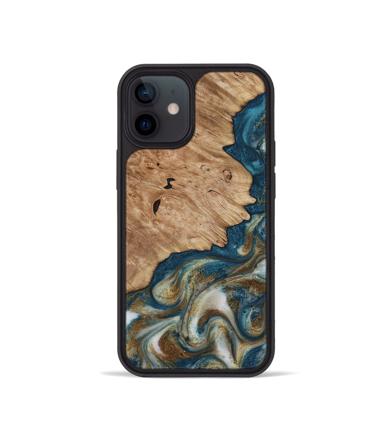 iPhone 12 mini Wood Phone Case - Maura (Teal & Gold, 817667)