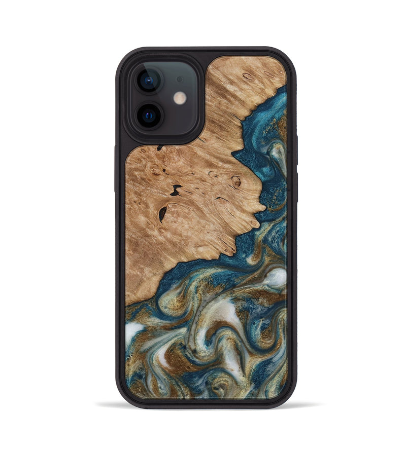 iPhone 12 Wood Phone Case - Maura (Teal & Gold, 817667)