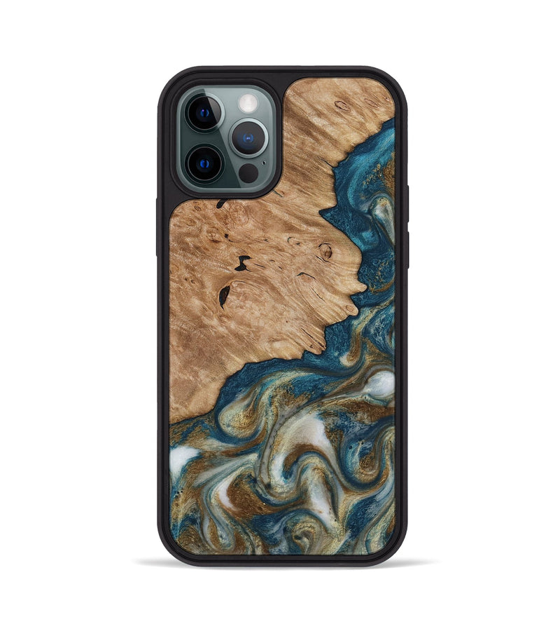 iPhone 12 Pro Wood Phone Case - Maura (Teal & Gold, 817667)