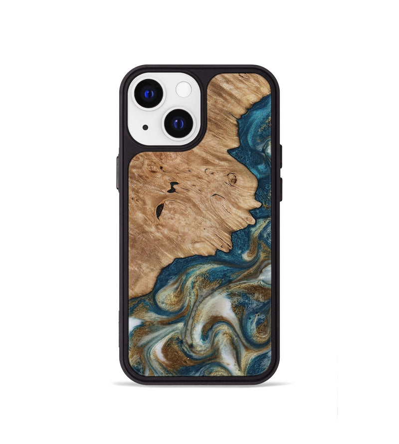 iPhone 13 mini Wood Phone Case - Maura (Teal & Gold, 817667)