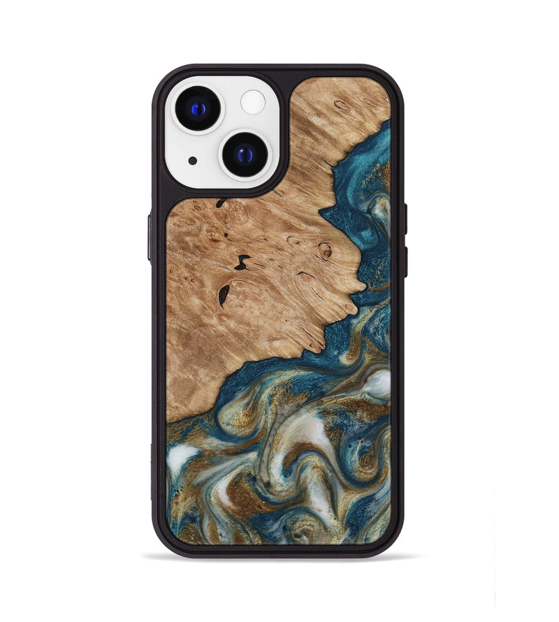iPhone 13 Wood Phone Case - Maura (Teal & Gold, 817667)