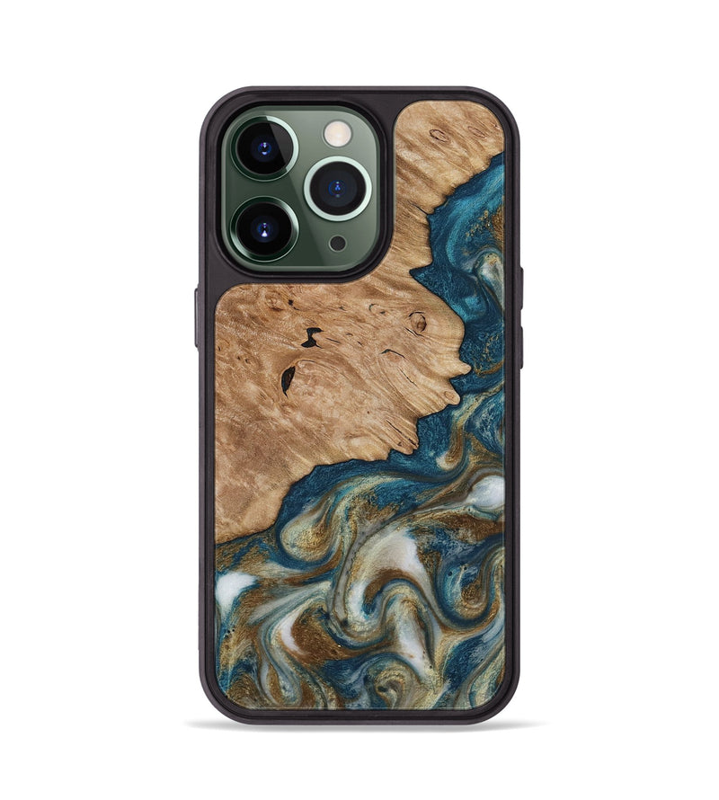 iPhone 13 Pro Wood Phone Case - Maura (Teal & Gold, 817667)