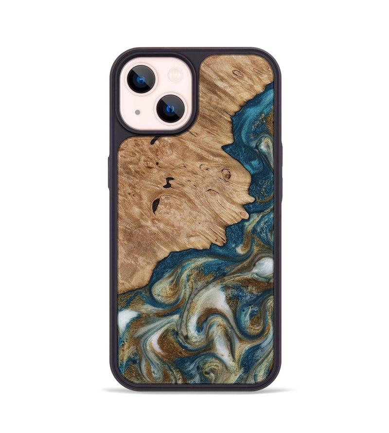 iPhone 14 Wood Phone Case - Maura (Teal & Gold, 817667)