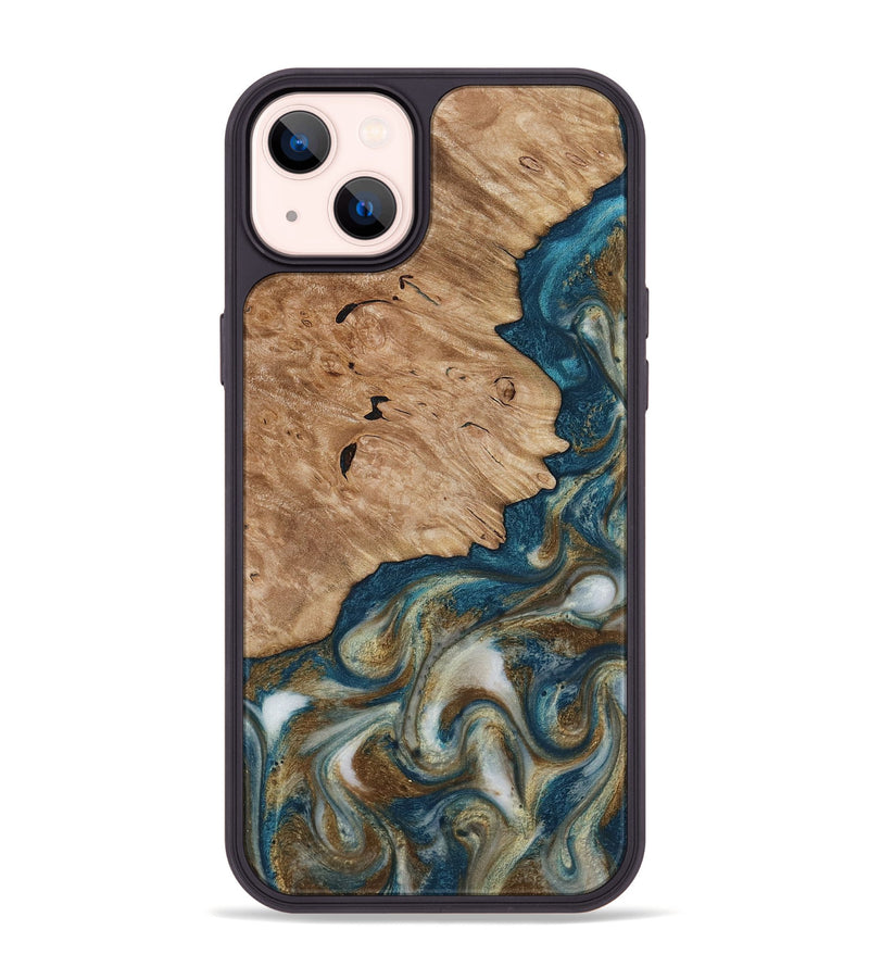 iPhone 14 Plus Wood Phone Case - Maura (Teal & Gold, 817667)