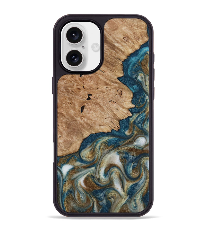 iPhone 16 Plus Wood Phone Case - Maura (Teal & Gold, 817667)