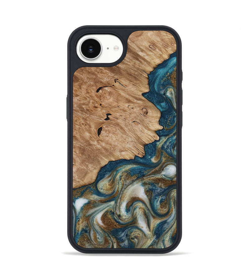 iPhone 16e Wood Phone Case - Maura (Teal & Gold, 817667)