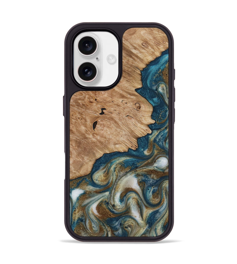 iPhone 17 Wood Phone Case - Maura (Teal & Gold, 817667)