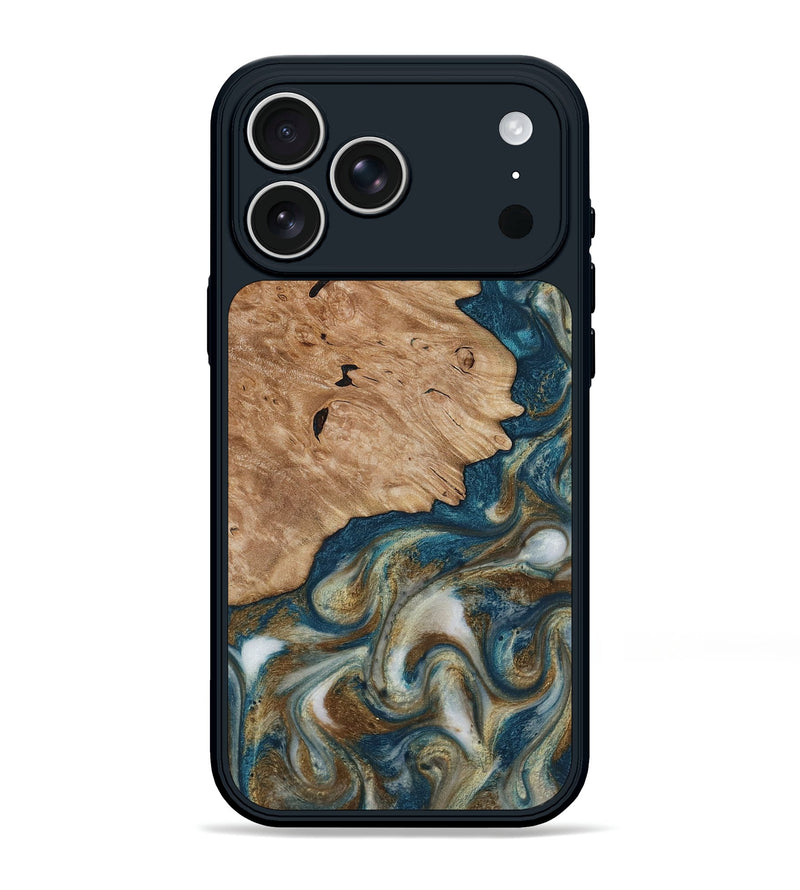 iPhone 17 Pro Max Wood Phone Case - Maura (Teal & Gold, 817667)