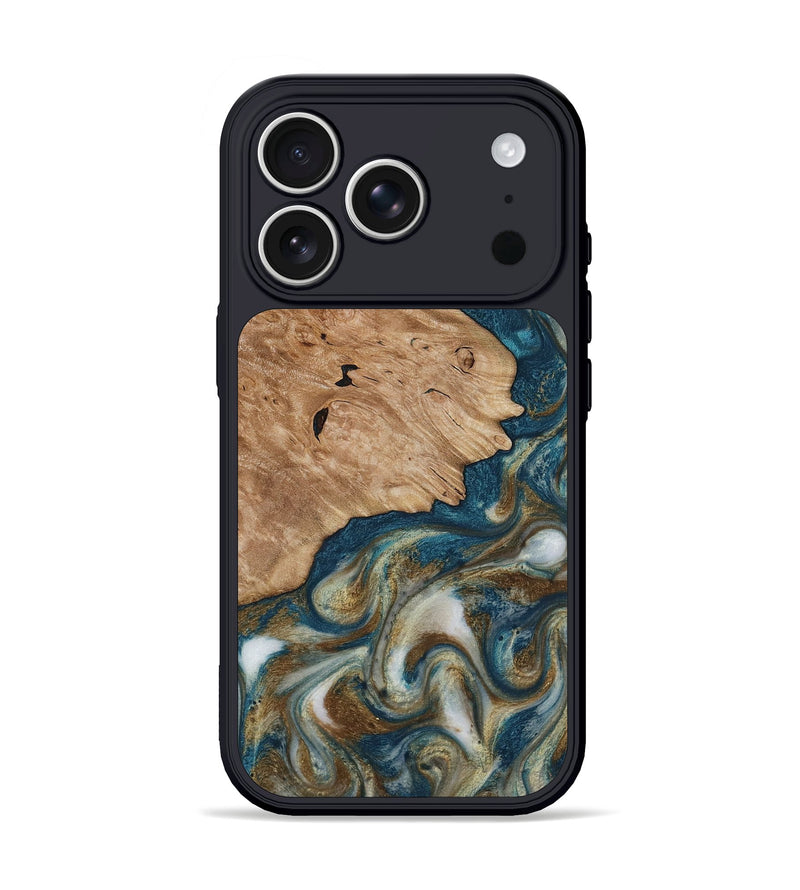 iPhone 17 Pro Wood Phone Case - Maura (Teal & Gold, 817667)