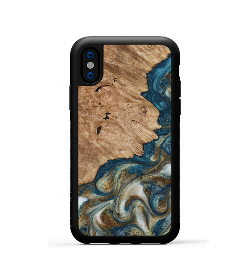 iPhone Xs Wood Phone Case - Maura (Teal & Gold, 817667)