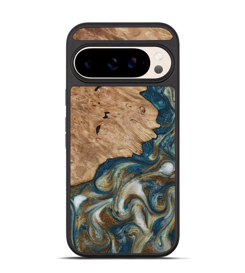 Pixel 10 Wood Phone Case - Maura (Teal & Gold, 817667)