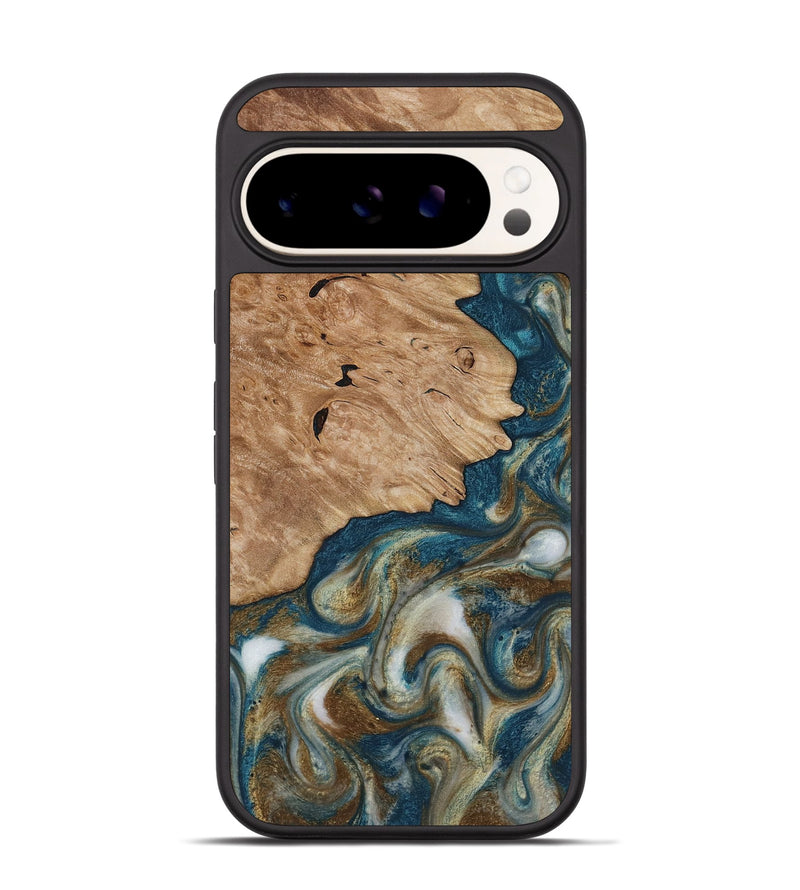 Pixel 9 Pro Wood Phone Case - Maura (Teal & Gold, 817667)
