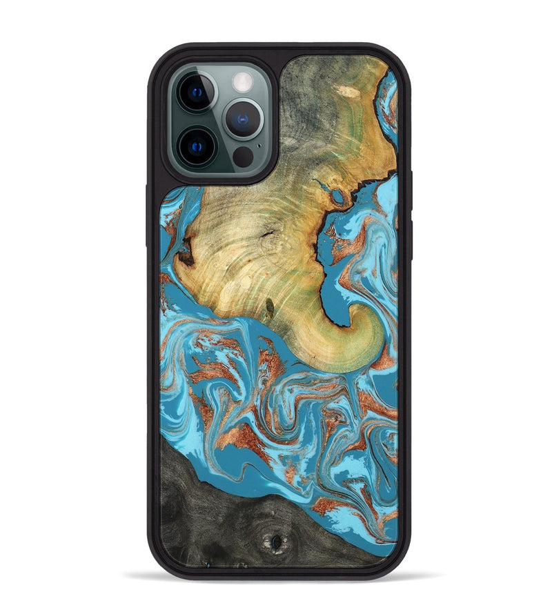 iPhone 12 Pro Max Wood Phone Case - Taliyah (Teal & Gold, 817668)