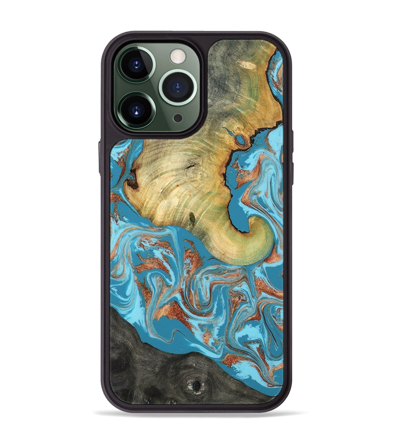 iPhone 13 Pro Max Wood Phone Case - Taliyah (Teal & Gold, 817668)