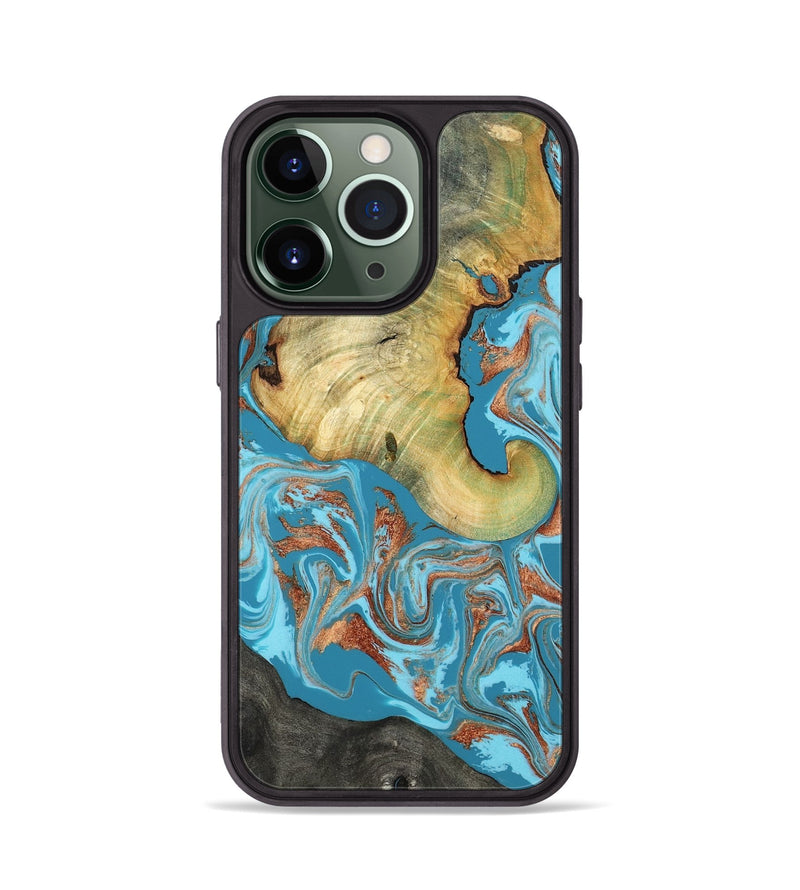 iPhone 13 Pro Wood Phone Case - Taliyah (Teal & Gold, 817668)