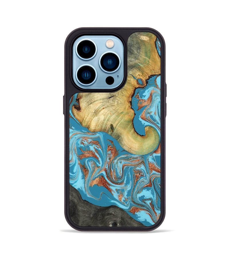 iPhone 14 Pro Wood Phone Case - Taliyah (Teal & Gold, 817668)