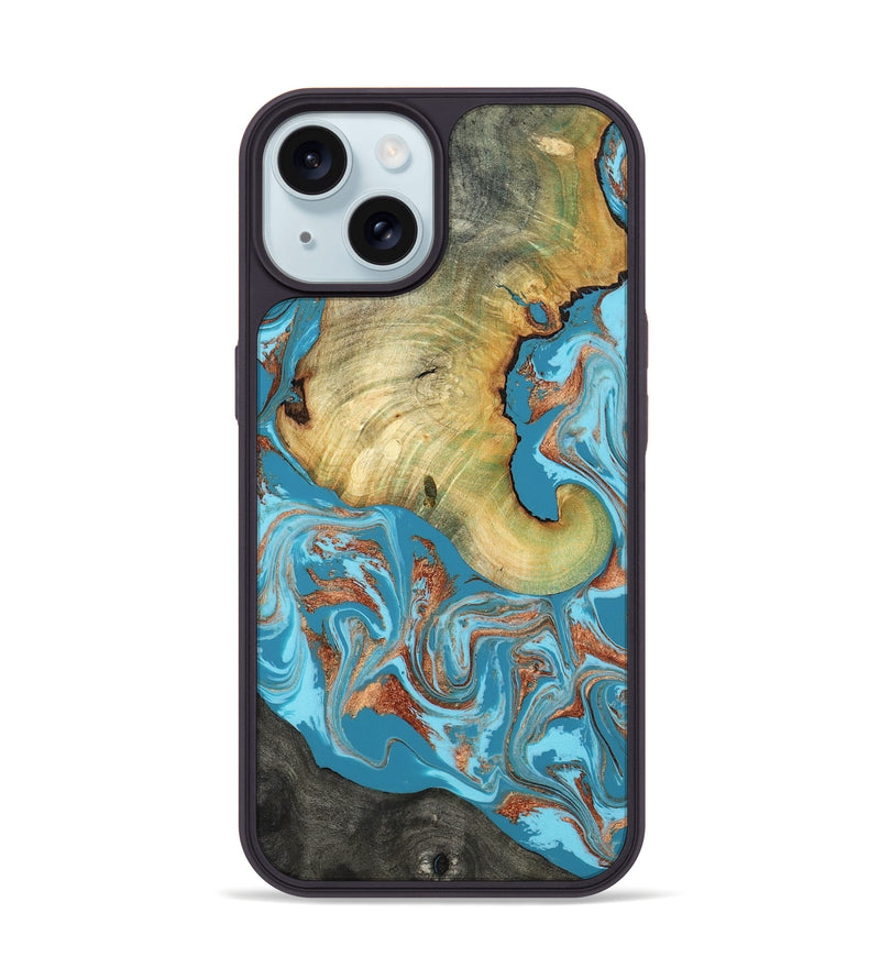 iPhone 15 Wood Phone Case - Taliyah (Teal & Gold, 817668)