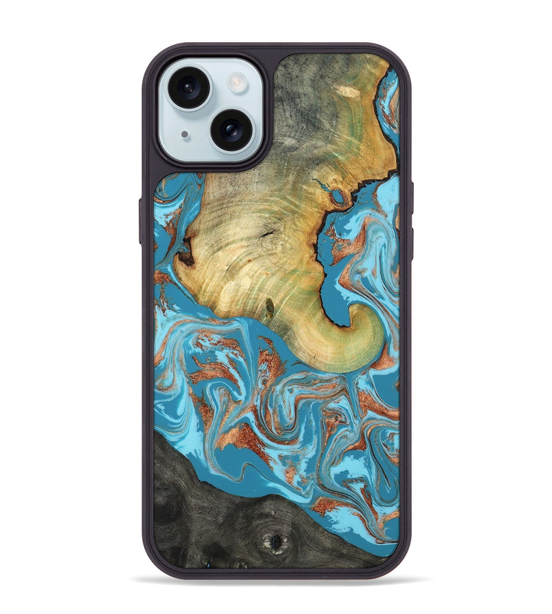 iPhone 15 Plus Wood Phone Case - Taliyah (Teal & Gold, 817668)