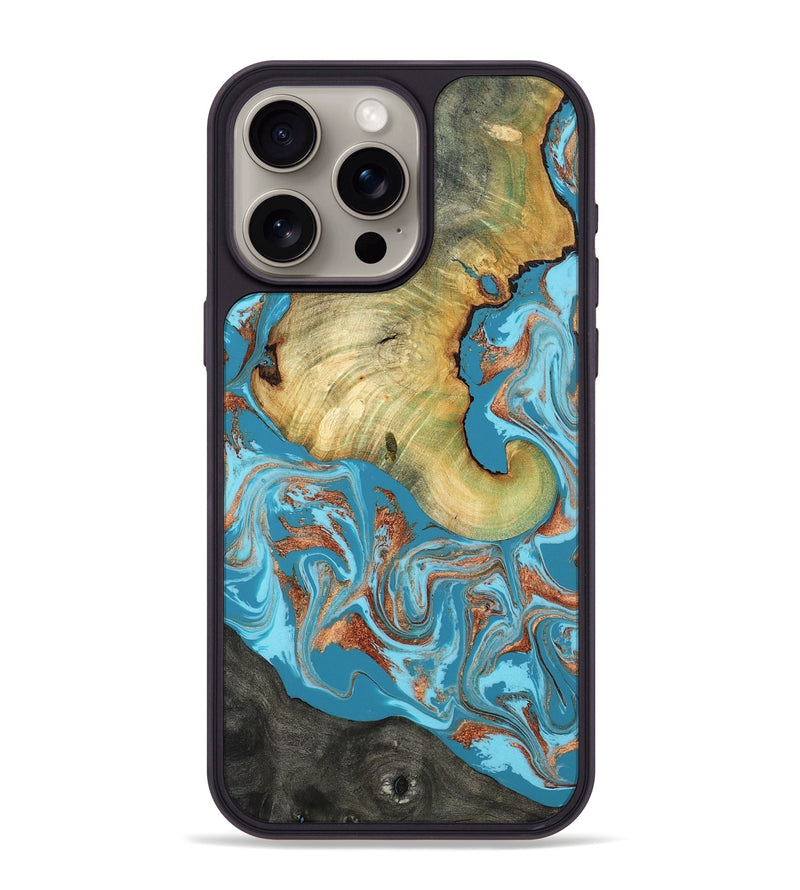 iPhone 15 Pro Max Wood Phone Case - Taliyah (Teal & Gold, 817668)