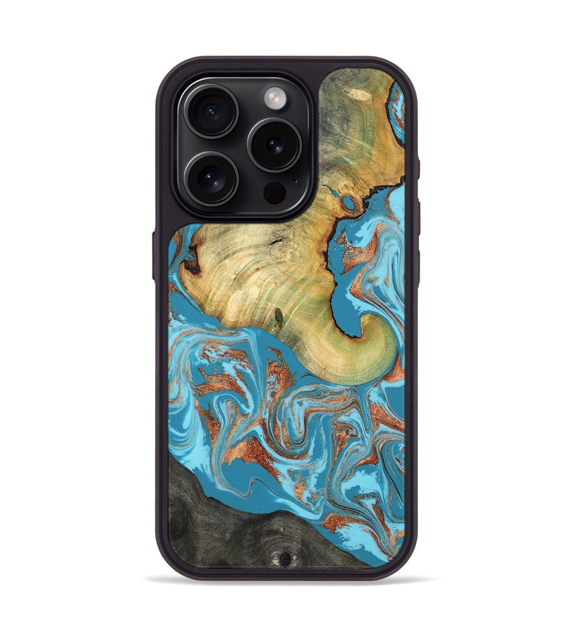 iPhone 15 Pro Wood Phone Case - Taliyah (Teal & Gold, 817668)