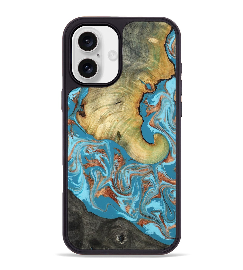 iPhone 16 Plus Wood Phone Case - Taliyah (Teal & Gold, 817668)