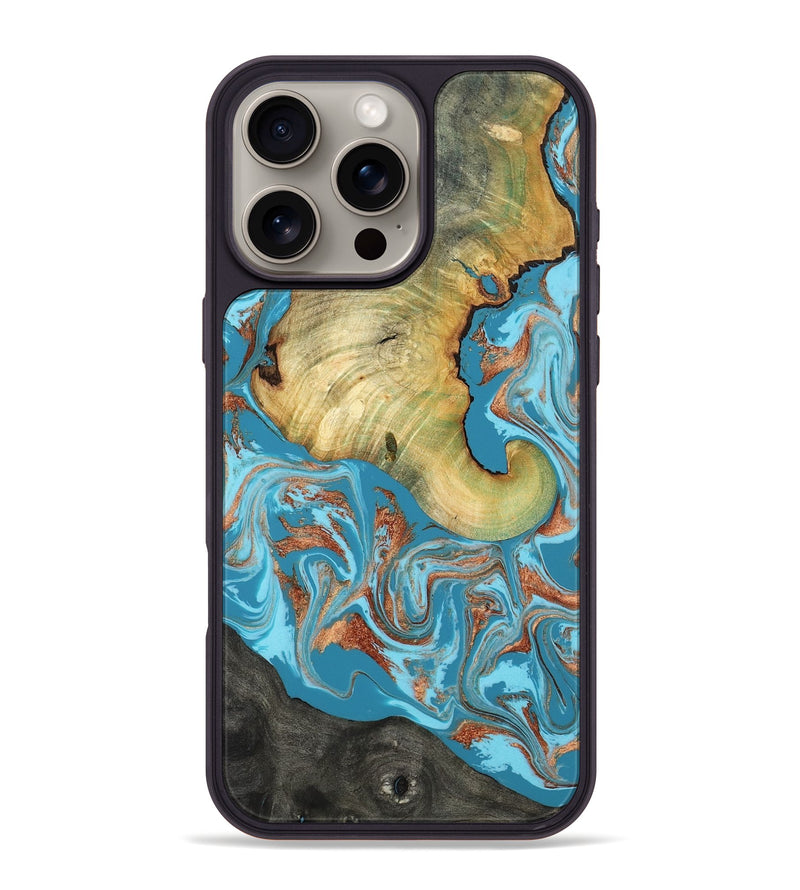 iPhone 16 Pro Max Wood Phone Case - Taliyah (Teal & Gold, 817668)