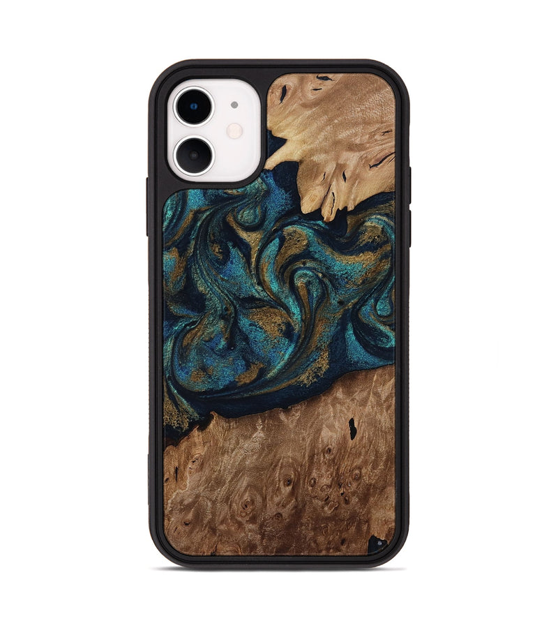 iPhone 11 Wood Phone Case - Dandre (Teal & Gold, 817669)