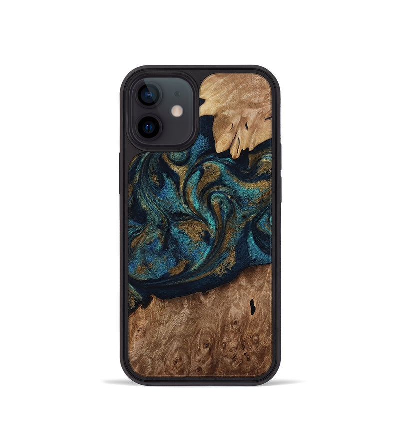 iPhone 12 mini Wood Phone Case - Dandre (Teal & Gold, 817669)
